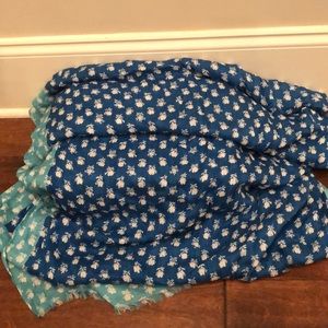 Coach Denim and Aqua Badlands Floral Scarf